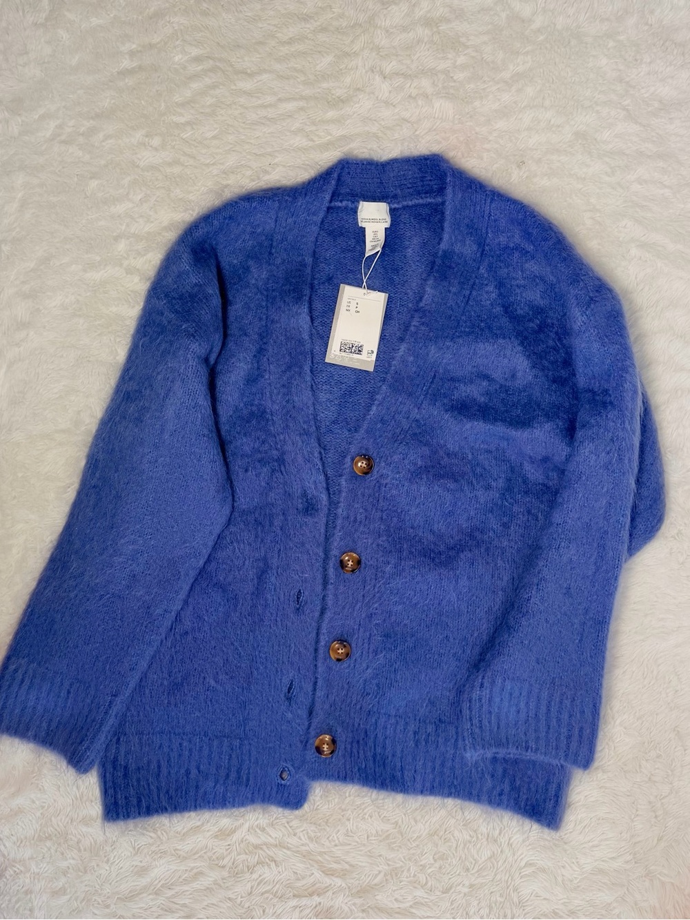 H&M Royal Blue Mohair-Blend Button Cardigan